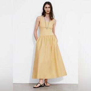 Old navy mustard yellow sleeveless cotton ribbed tank dress with a drop waist